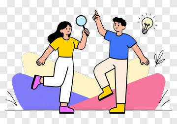 Happy Young Couple With Light Bulb And Magnifying Glass PNG
