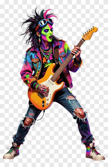 Colorful Rock Musician Playing Electric Guitar PNG