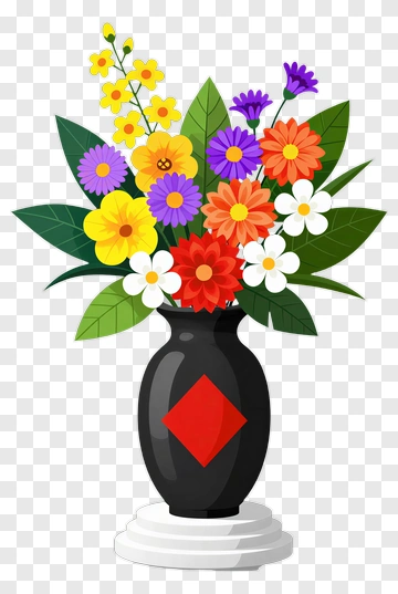 Colorful Flower Bouquet In A Black Vase PNG