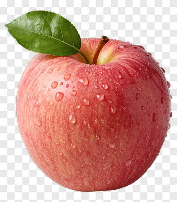 Red Apple With Leaf And Water Droplets PNG