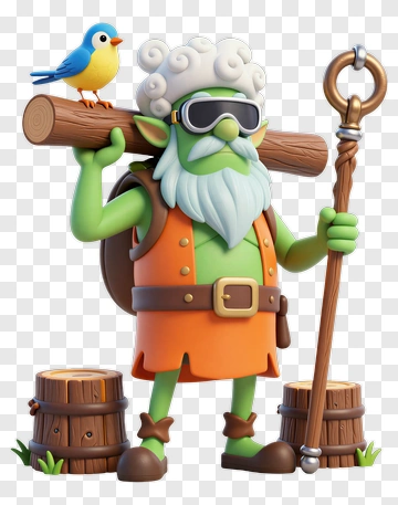 3D Gnome Holding A Staff With A Bird PNG