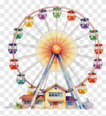 Colorful Ferris Wheel With A House PNG