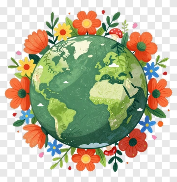 Colorful Earth Surrounded By Flowers PNG