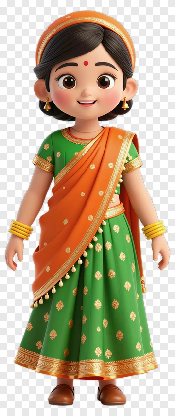 Cartoon Girl In Traditional Indian Attire PNG