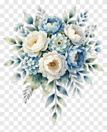 Watercolor Floral Bouquet With Blue And White Flowers PNG
