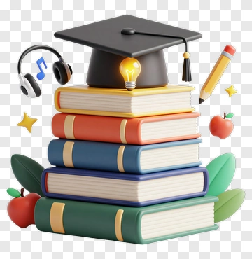 Graduation Books Stack With Accessories PNG