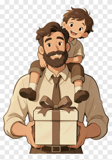 Father And Son With A Gift Box PNG