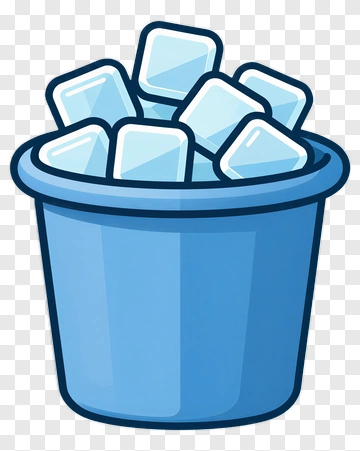 Blue Ice Bucket Filled With Ice Cubes PNG