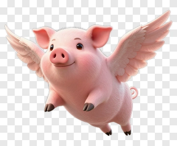 Flying Cartoon Pig With Wings PNG