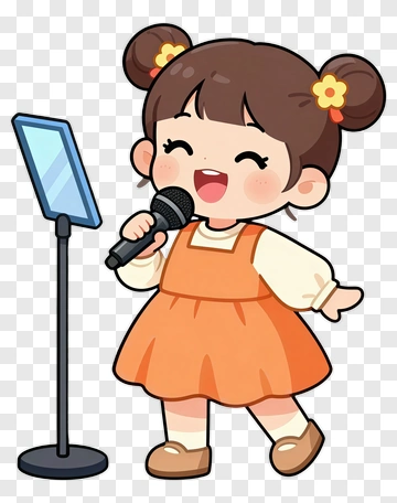 Cartoon Girl Singing At A Microphone PNG