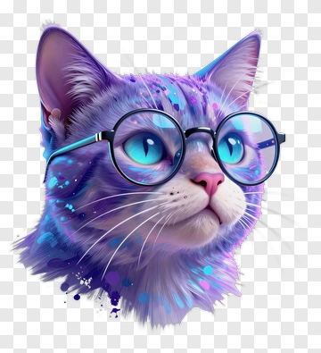 Colorful Cat Wearing Glasses PNG