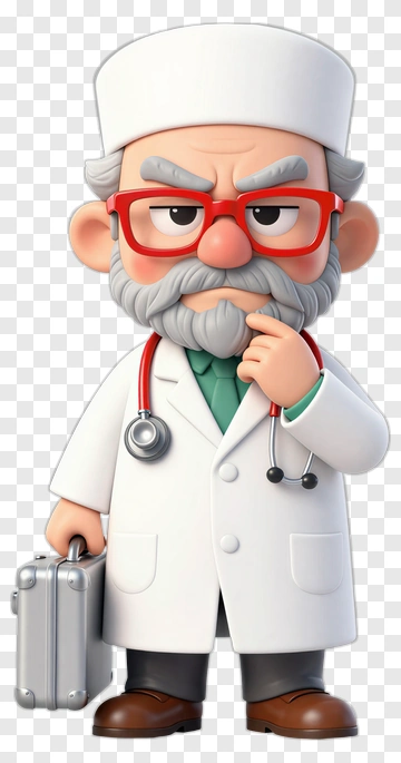 Cartoon Doctor Thinking With A Medical Bag PNG