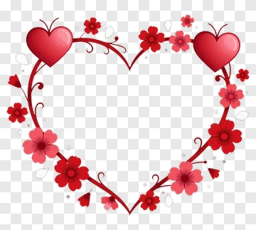 Heart-Shaped Floral Frame With Red Hearts PNG
