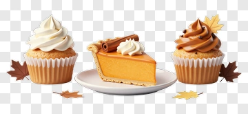 Pumpkin Pie And Cupcakes With Whipped Cream PNG