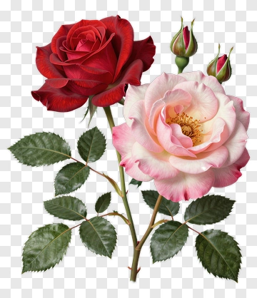 Red And Pink Roses With Green Leaves PNG