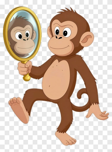 Cartoon Monkey Holding A Mirror PNG