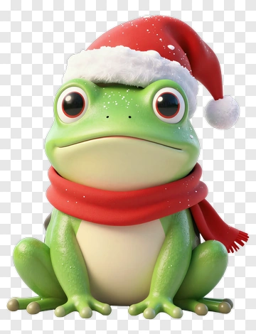 Cartoon Frog Wearing A Santa Hat And Scarf PNG