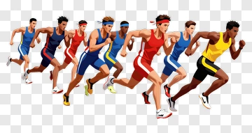 Group Of Athletes Running In A Race PNG