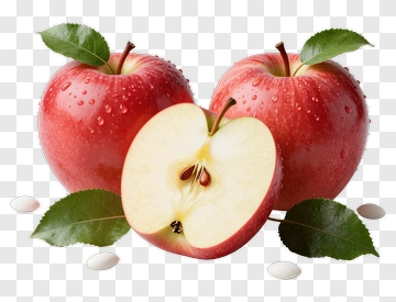 Fresh Red Apples With Slices And Leaves PNG