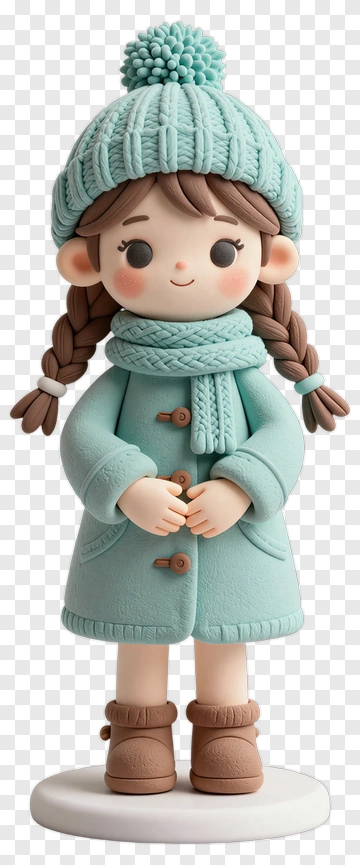 Cartoon Girl In Winter Coat With Braids PNG