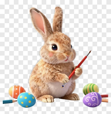 Cartoon Bunny Holding A Pen With Colorful Easter Eggs PNG
