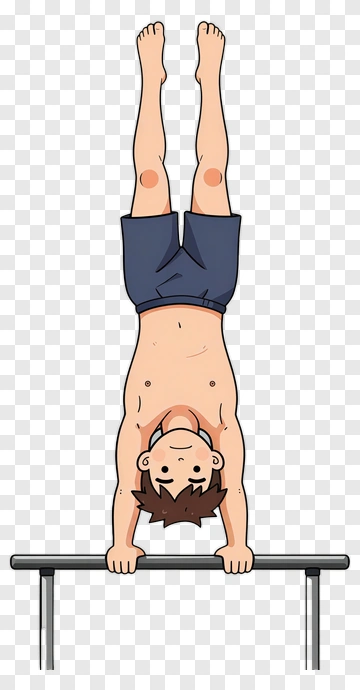 Cartoon Boy Performing A Handstand On Parallel Bars PNG