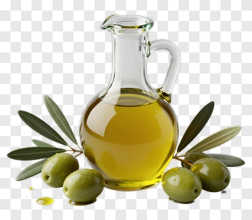Olive Oil Bottle With Green Olives And Leaves PNG