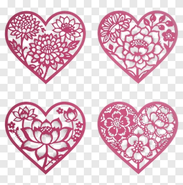 Floral Heart Paper Cut Designs PNG
