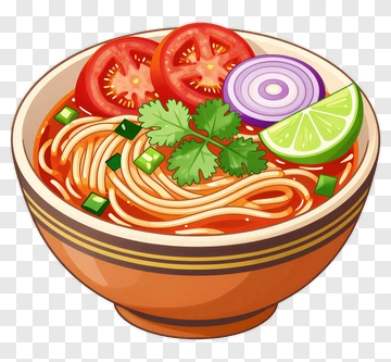 Bowl Of Noodle Soup With Fresh Vegetables PNG