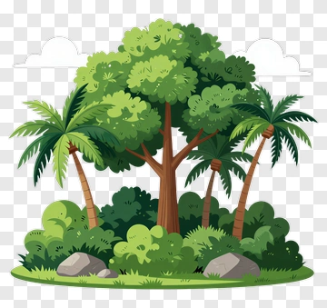 Lush Jungle Scene With Palm Trees And Rocks PNG