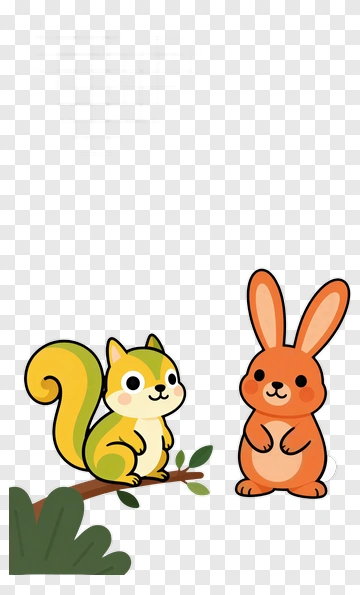 Cartoon Squirrel And Rabbit On A Branch PNG