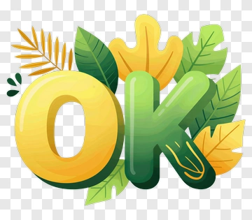 Colorful Ok Text Surrounded By Leaves PNG