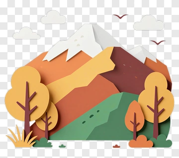 Colorful Paper Cut Mountain Landscape PNG