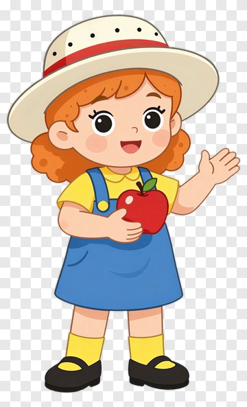 Cartoon Girl Holding An Apple PNG
