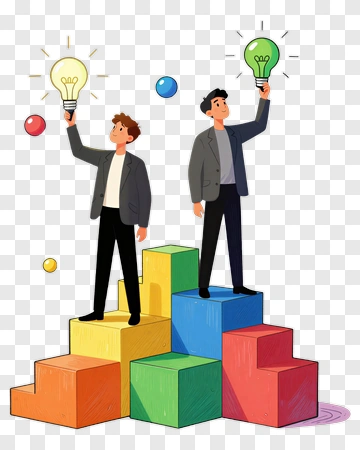 Business Team Holding Light Bulbs On Colorful Blocks PNG