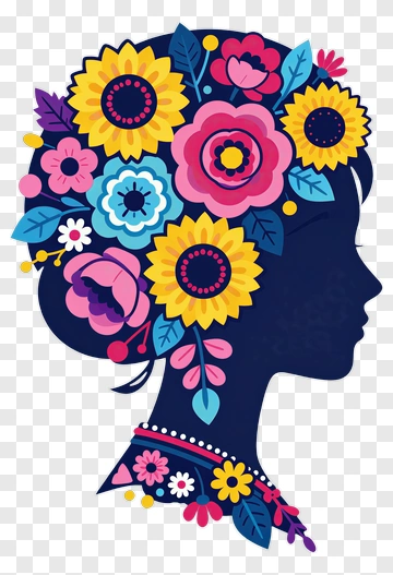 Colorful Floral Silhouette Of A Woman PNG