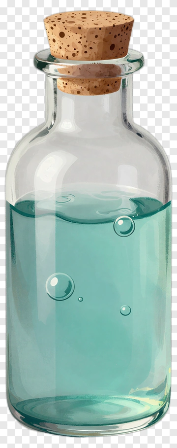 Glass Bottle With Cork And Blue Liquid PNG