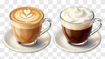 Coffee Cups With Latte Art And Cream PNG