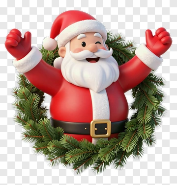 Cartoon Santa Claus With A Wreath PNG