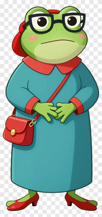 Cartoon Frog Character Wearing Glasses And Dress PNG
