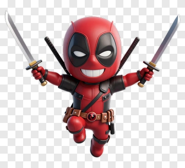 Cartoon Deadpool Character Holding Two Swords PNG