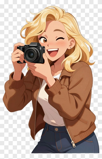 Cartoon Photographer Smiling And Holding A Camera PNG