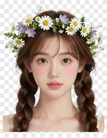 Young Woman With Flower Crown PNG