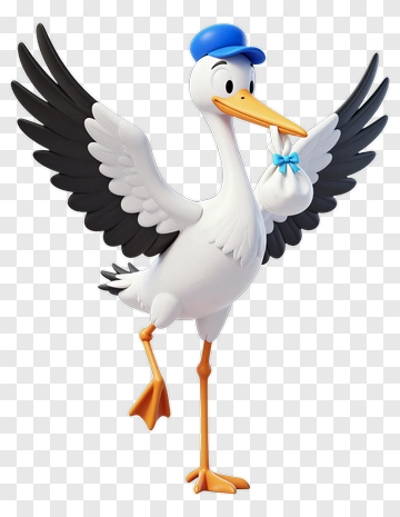 Cartoon Stork Holding A Baby Bundle PNG