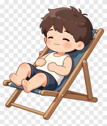 Cartoon Boy Relaxing In A Deck Chair PNG