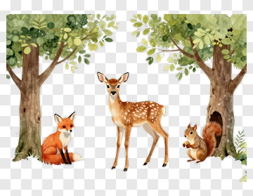 Forest Animals Among Trees PNG