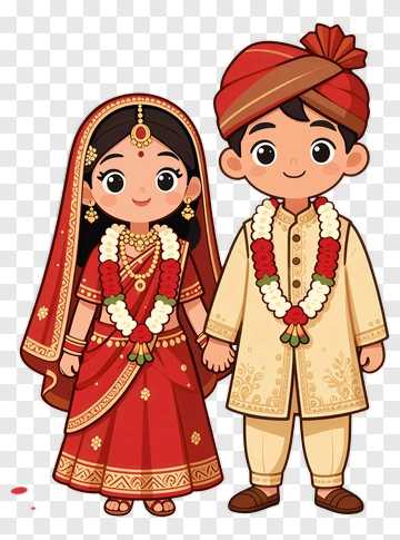 Cartoon Wedding Couple Holding Hands PNG