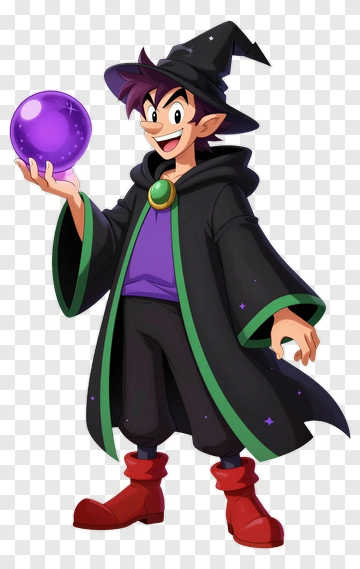 Cartoon Wizard Holding A Purple Crystal Ball PNG