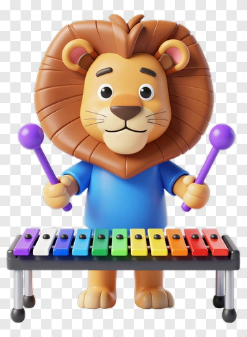 Cartoon Lion Playing A Xylophone PNG