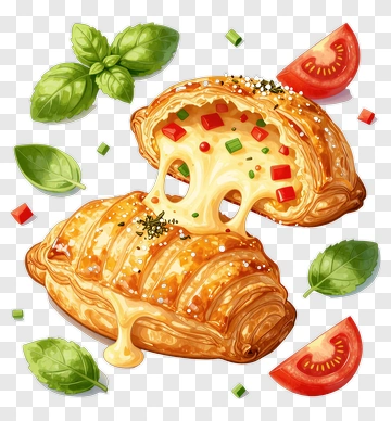 Cheesy Croissant With Fresh Basil And Tomato PNG